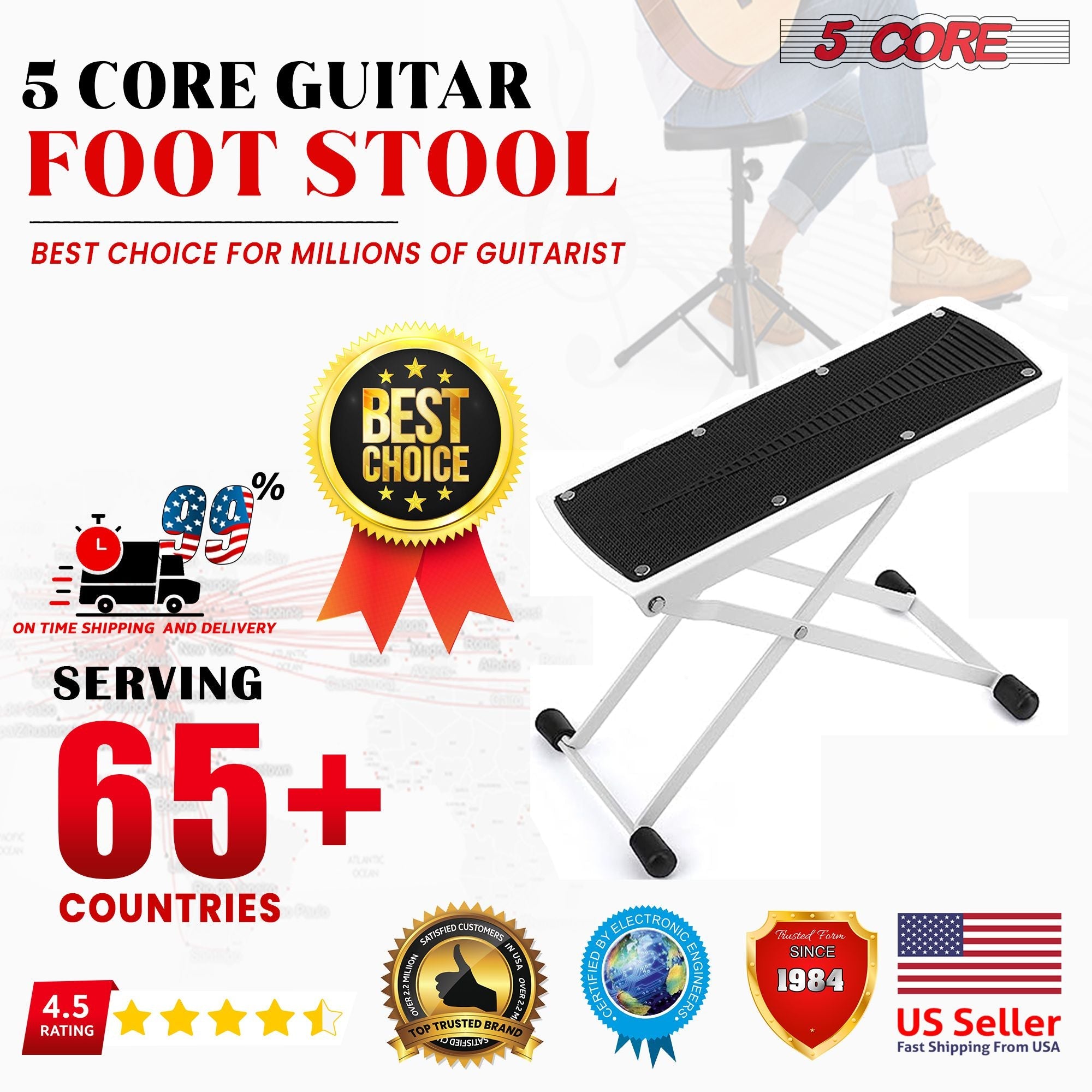 5 Core Guitar Foot Stool Height Adjustable Folding Leg Rest Portable Classical Footrest - GFS WHTE - Cool Brand Designs