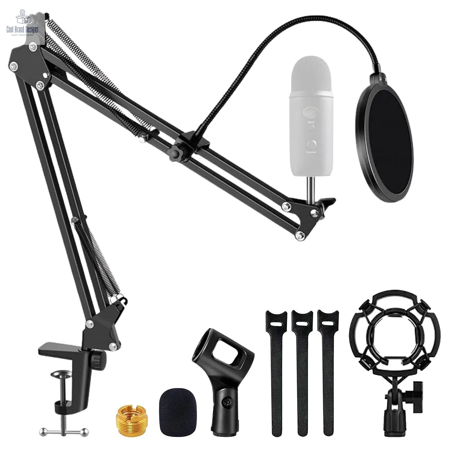 5 Core Microphone Arm Stand Upgraded Adjustable Suspension Boom Scissor Arm Mic Holder with Pop Filter 3/8" to 5/8" Adapter Mic Clip Shock Mount Cable Ties ARM SET 16 - Cool Brand Designs