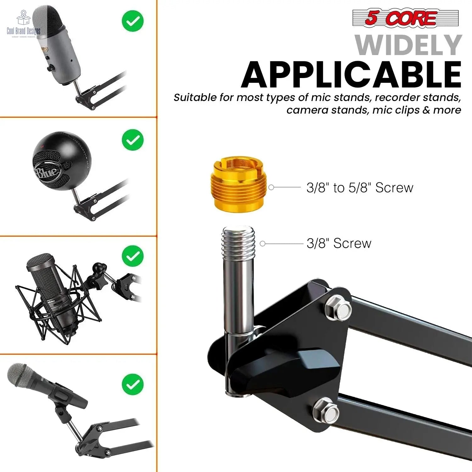 5 Core Microphone Arm Stand Upgraded Adjustable Suspension Boom Scissor Arm Mic Holder with Pop Filter 3/8" to 5/8" Adapter Mic Clip Shock Mount Cable Ties ARM SET 16 - Cool Brand Designs