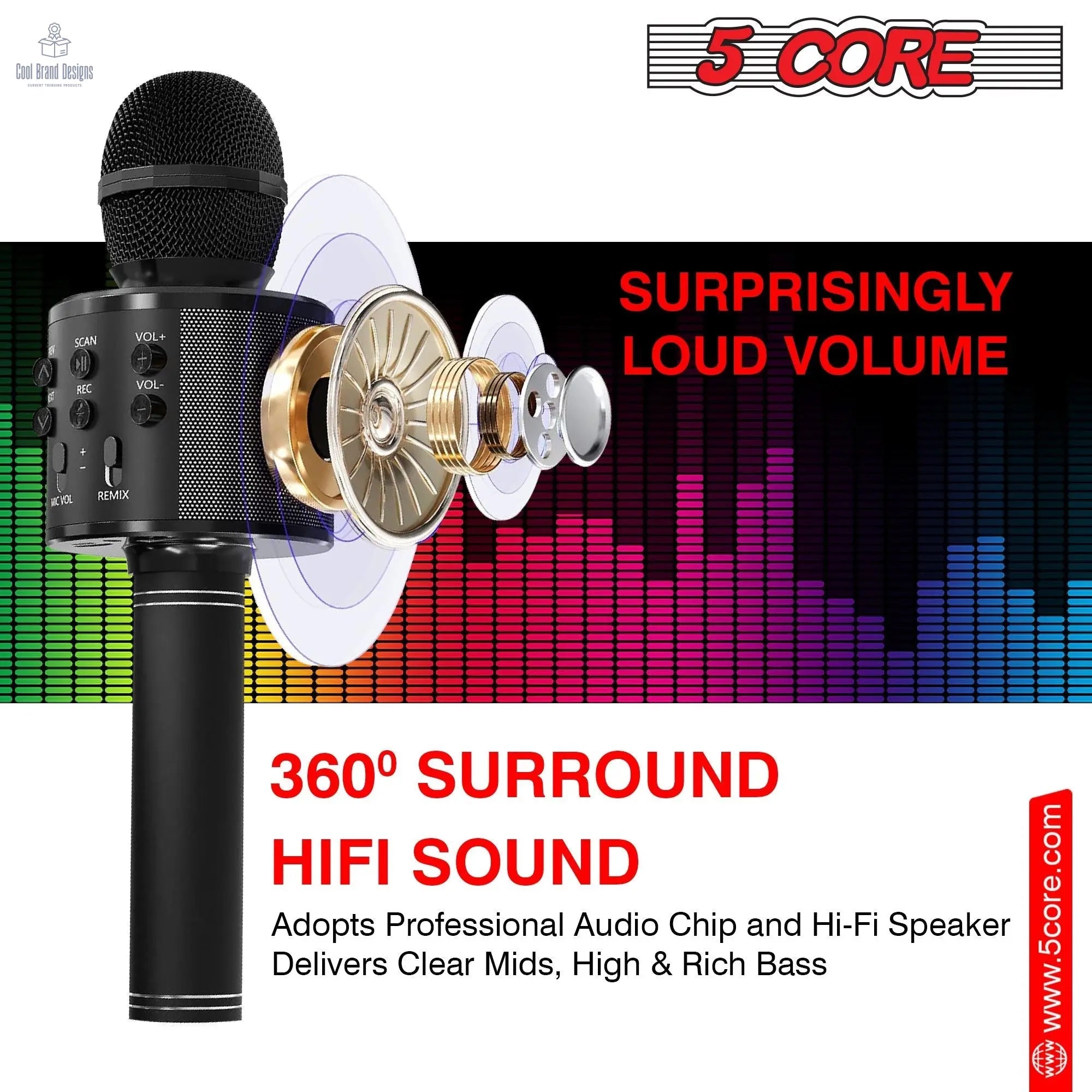 5 Core Microphone Wireless Karaoke Mic With Speaker 3 in 1 Portable Bluetooth Microfono Inalambrico - Cool Brand Designs