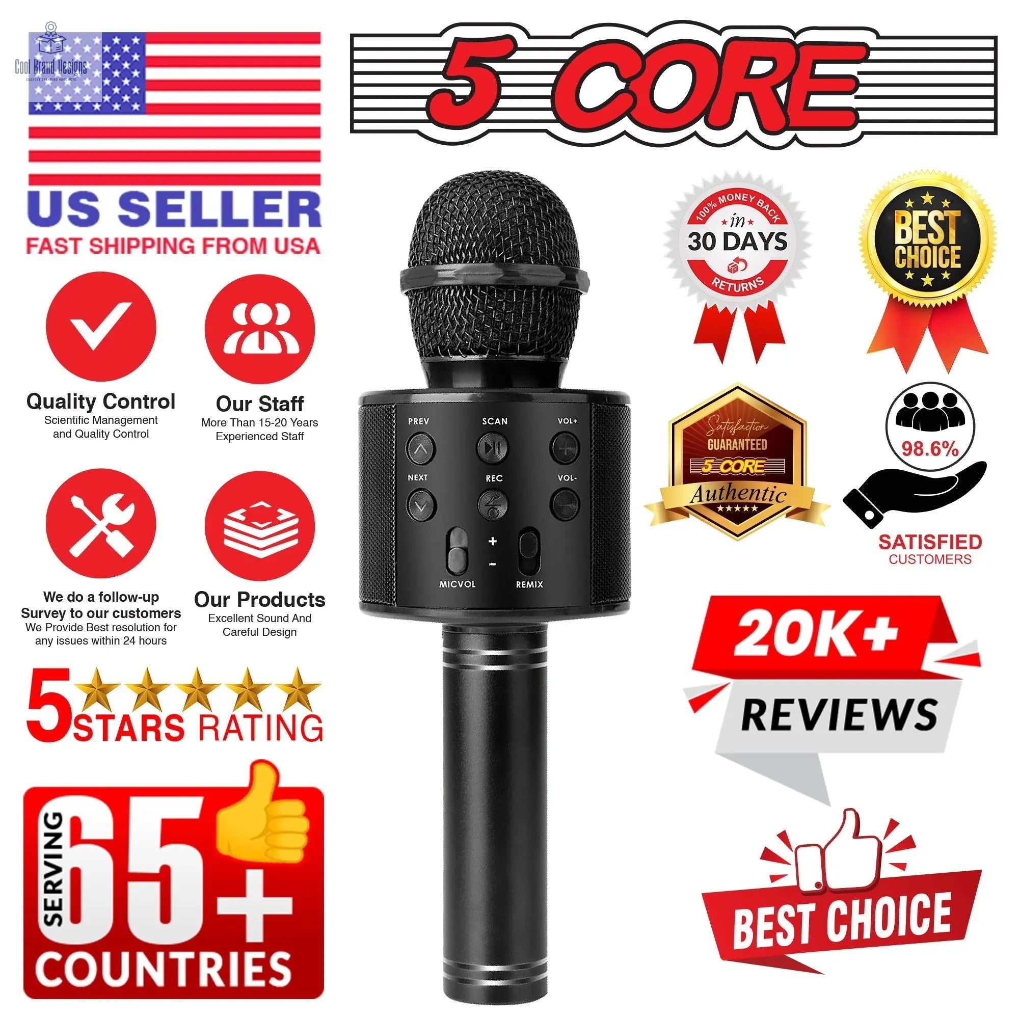 5 Core Microphone Wireless Karaoke Mic With Speaker 3 in 1 Portable Bluetooth Microfono Inalambrico - Cool Brand Designs
