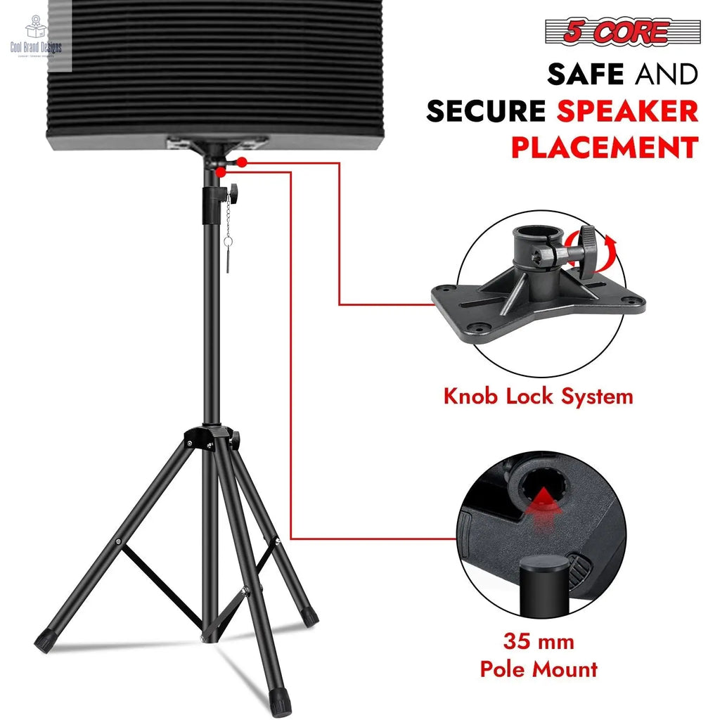 5 Core Speaker Stand Height Adjustable PA DJ Tripod Studio Monitor Stands w 35mm Compatible Insert - SS ECO 1PK BLK WoB - Cool Brand Designs