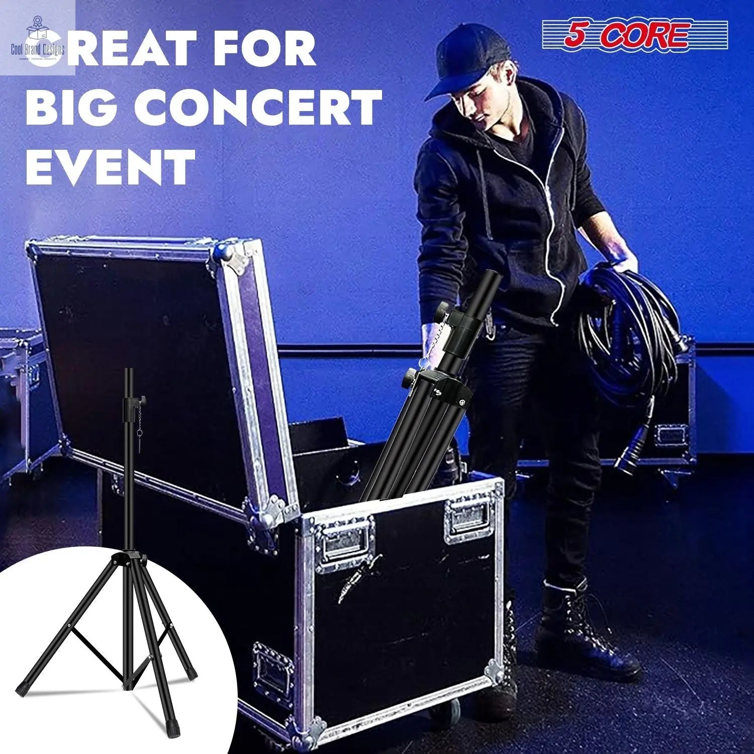 5 Core Speaker Stand Height Adjustable PA DJ Tripod Studio Monitor Stands w 35mm Compatible Insert - SS ECO 1PK BLK WoB - Cool Brand Designs