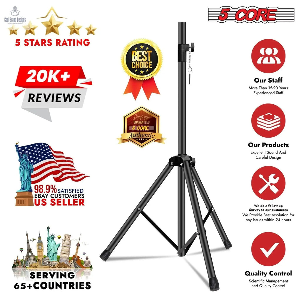 5 Core Speaker Stand Height Adjustable PA DJ Tripod Studio Monitor Stands w 35mm Compatible Insert - SS ECO 1PK BLK WoB - Cool Brand Designs