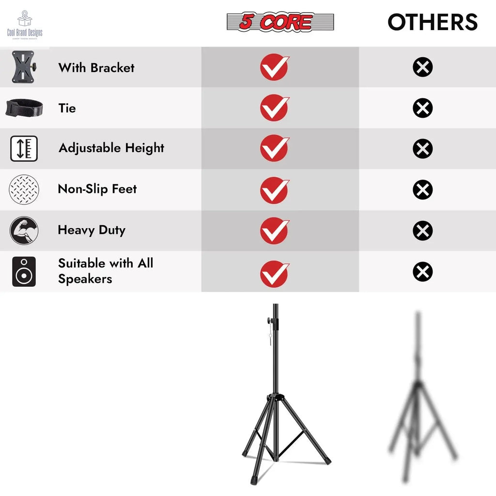5 Core Speaker Stand Height Adjustable PA DJ Tripod Studio Monitor Stands w 35mm Compatible Insert - SS ECO 1PK BLK WoB - Cool Brand Designs