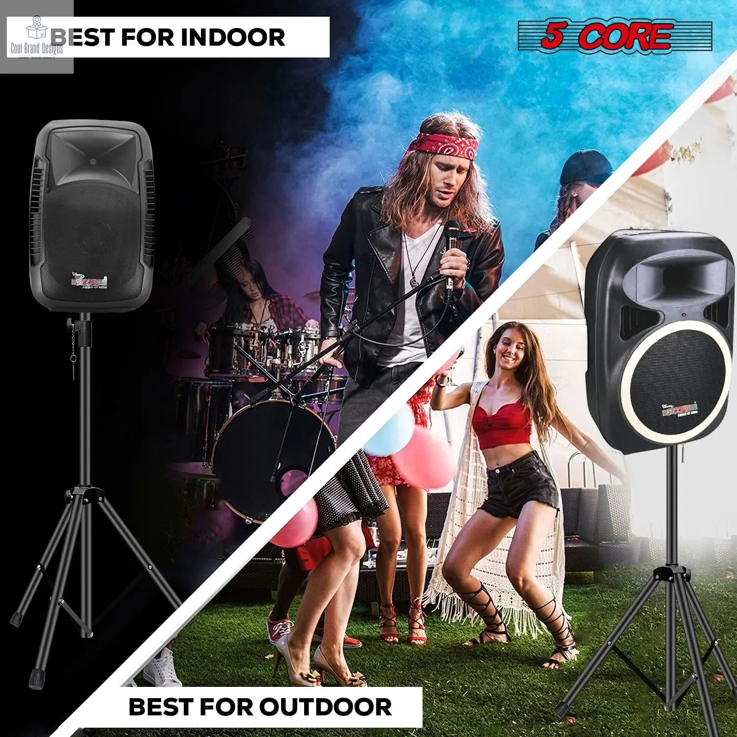 5 Core Speaker Stand Height Adjustable PA DJ Tripod Studio Monitor Stands w 35mm Compatible Insert - SS ECO 1PK BLK WoB - Cool Brand Designs