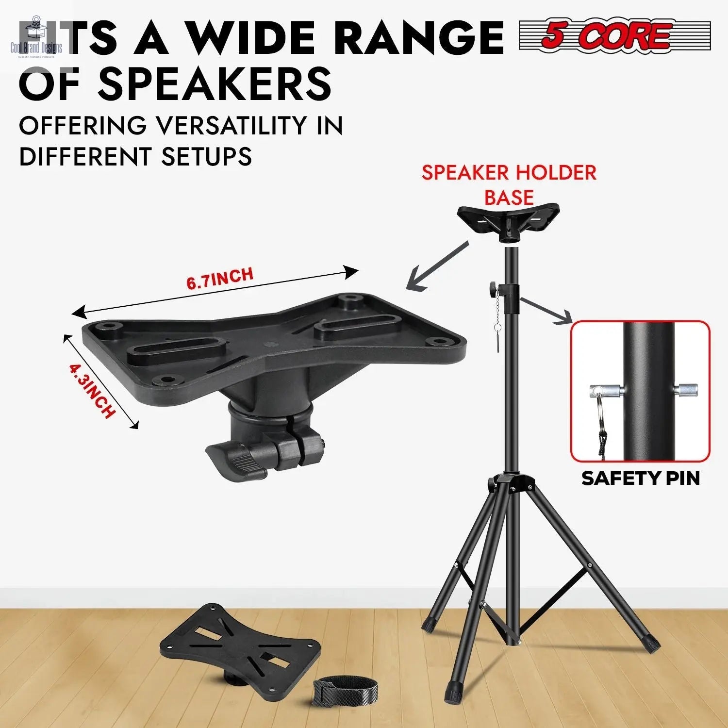 5 Core Speaker Stand Height Adjustable PA DJ Tripod Studio Monitor Stands w 35mm Compatible Insert - SS ECO 1PK BLK WoB - Cool Brand Designs