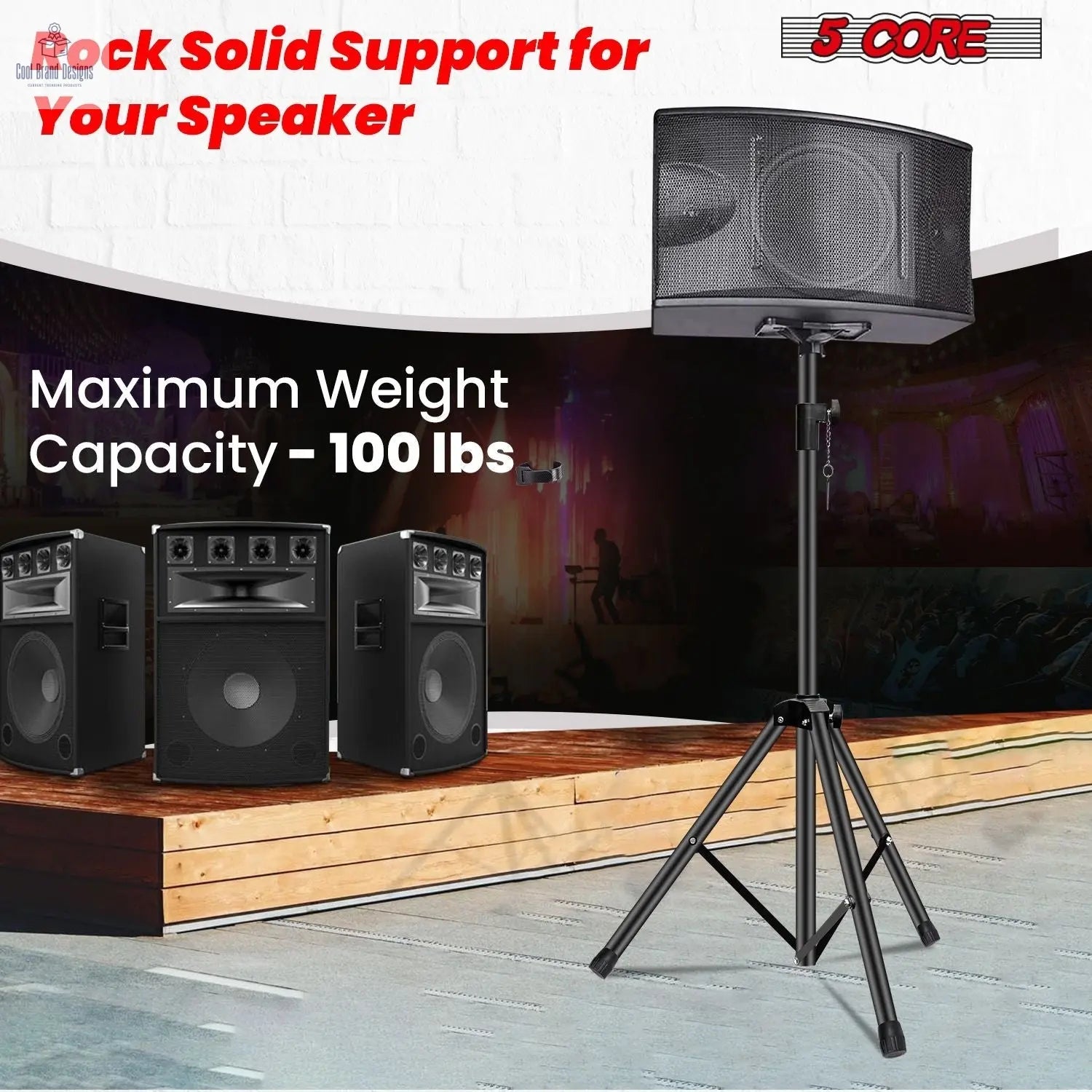 5 Core Speaker Stand Height Adjustable PA DJ Tripod Studio Monitor Stands w 35mm Compatible Insert - SS ECO 1PK BLK WoB - Cool Brand Designs