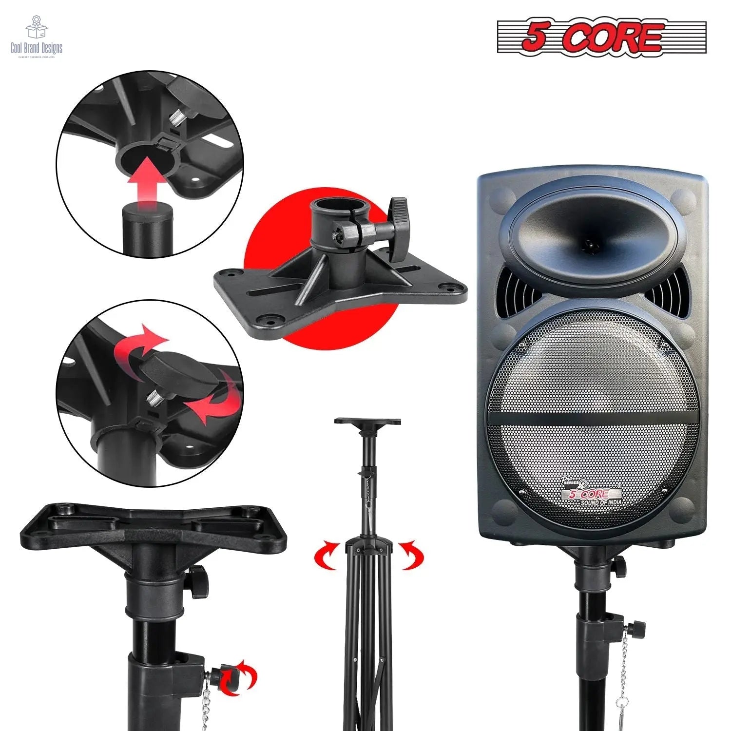 5 Core Speaker Stand Height Adjustable PA DJ Tripod Studio Monitor Stands w 35mm Compatible Insert - SS ECO 1PK BLK WoB - Cool Brand Designs