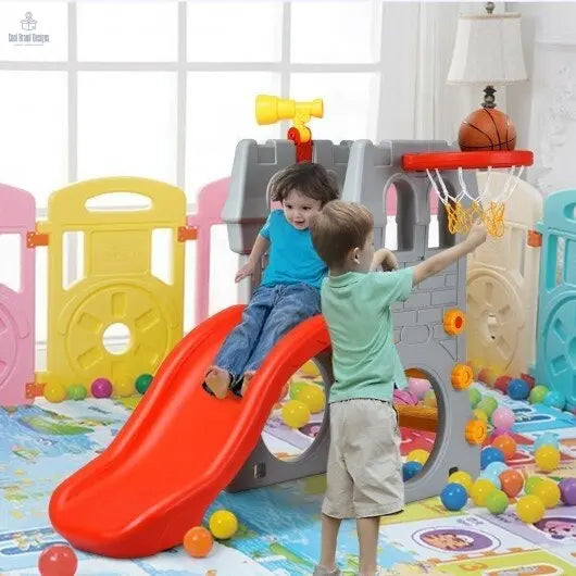 5 in 1 Toddler Climber Slide Playset with Basketball Hoop and Telescope - Color: Multicolor - Cool Brand Designs