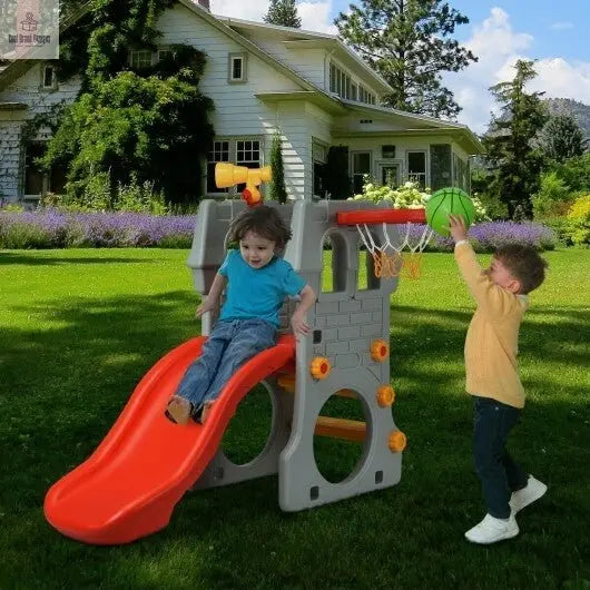 5 in 1 Toddler Climber Slide Playset with Basketball Hoop and Telescope - Color: Multicolor - Cool Brand Designs