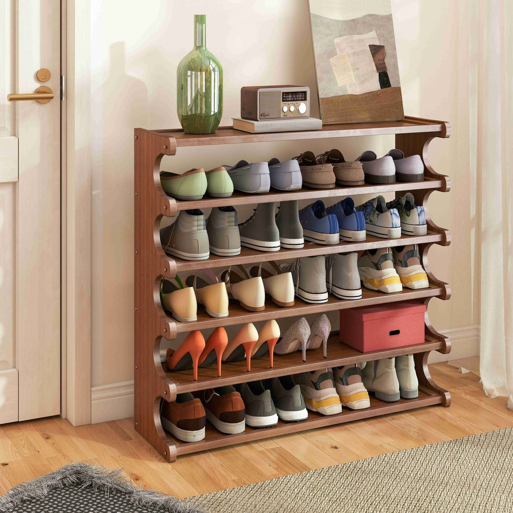 5/6-layer practical storage rack, shoe rack, space-saving design, multi-layer independent storage rack, wood grain finish, easy to assemble, self-supporting cubic shoe storage rack, storage rack, sui - Cool Brand Designs