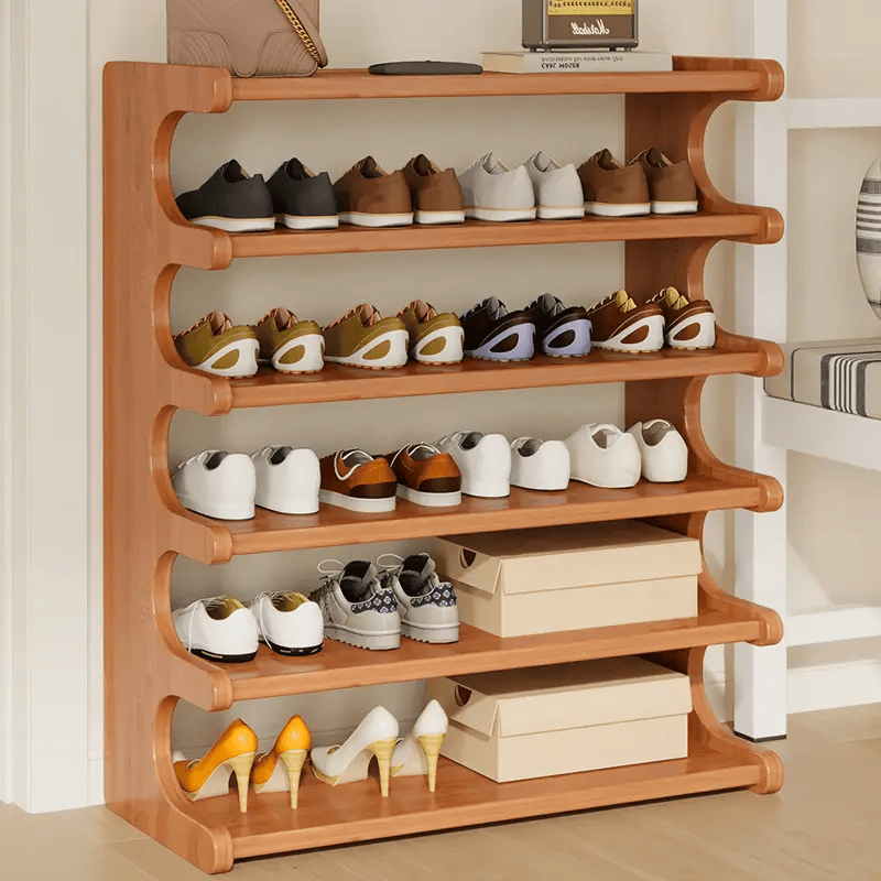 5/6-layer practical storage rack, shoe rack, space-saving design, multi-layer independent storage rack, wood grain finish, easy to assemble, self-supporting cubic shoe storage rack, storage rack, sui - Cool Brand Designs
