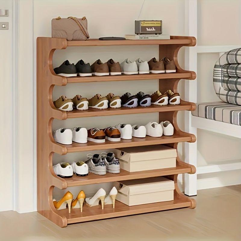 5/6-layer practical storage rack, shoe rack, space-saving design, multi-layer independent storage rack, wood grain finish, easy to assemble, self-supporting cubic shoe storage rack, storage rack, sui - Cool Brand Designs