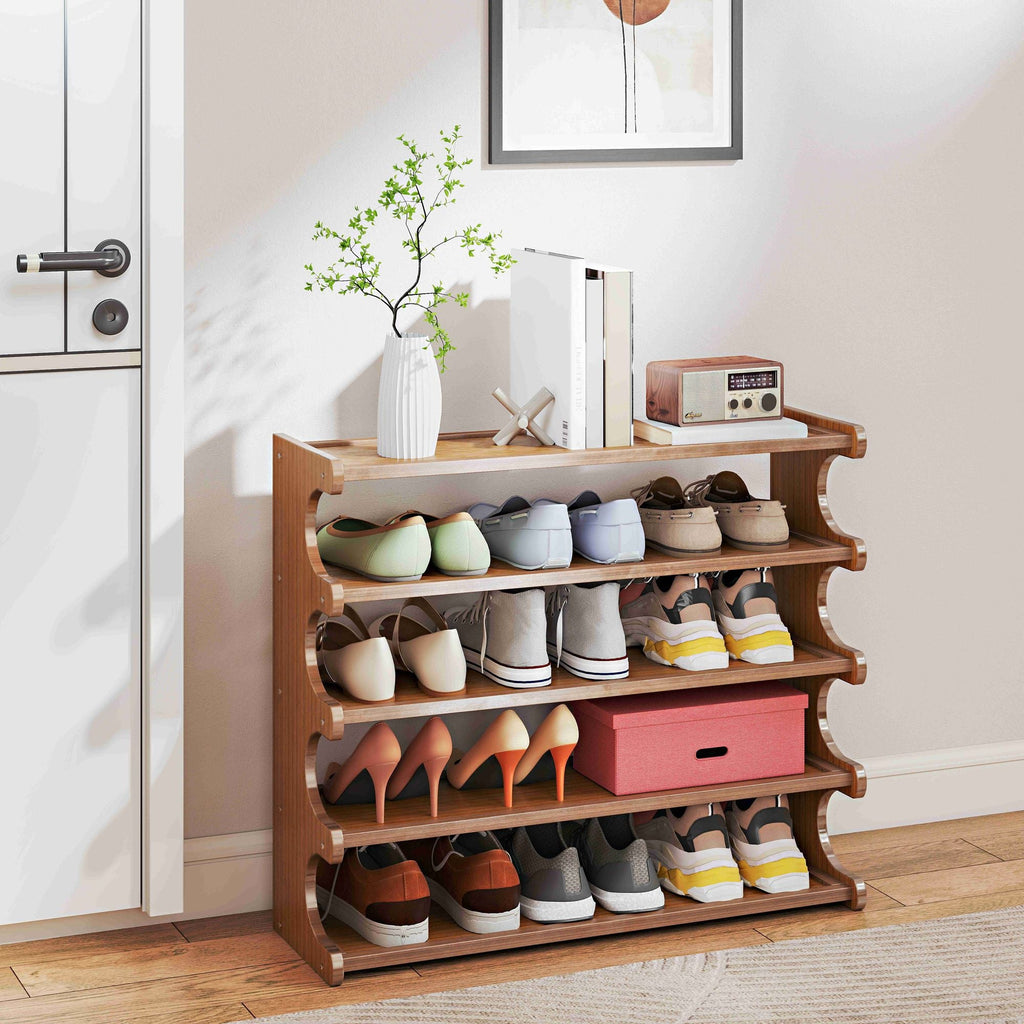 5/6-layer practical storage rack, shoe rack, space-saving design, multi-layer independent storage rack, wood grain finish, easy to assemble, self-supporting cubic shoe storage rack, storage rack, sui - Cool Brand Designs