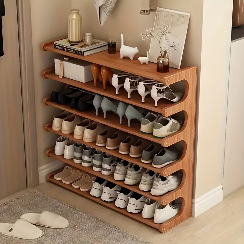 5/6-layer practical storage rack, shoe rack, space-saving design, multi-layer independent storage rack, wood grain finish, easy to assemble, self-supporting cubic shoe storage rack, storage rack, sui - Cool Brand Designs