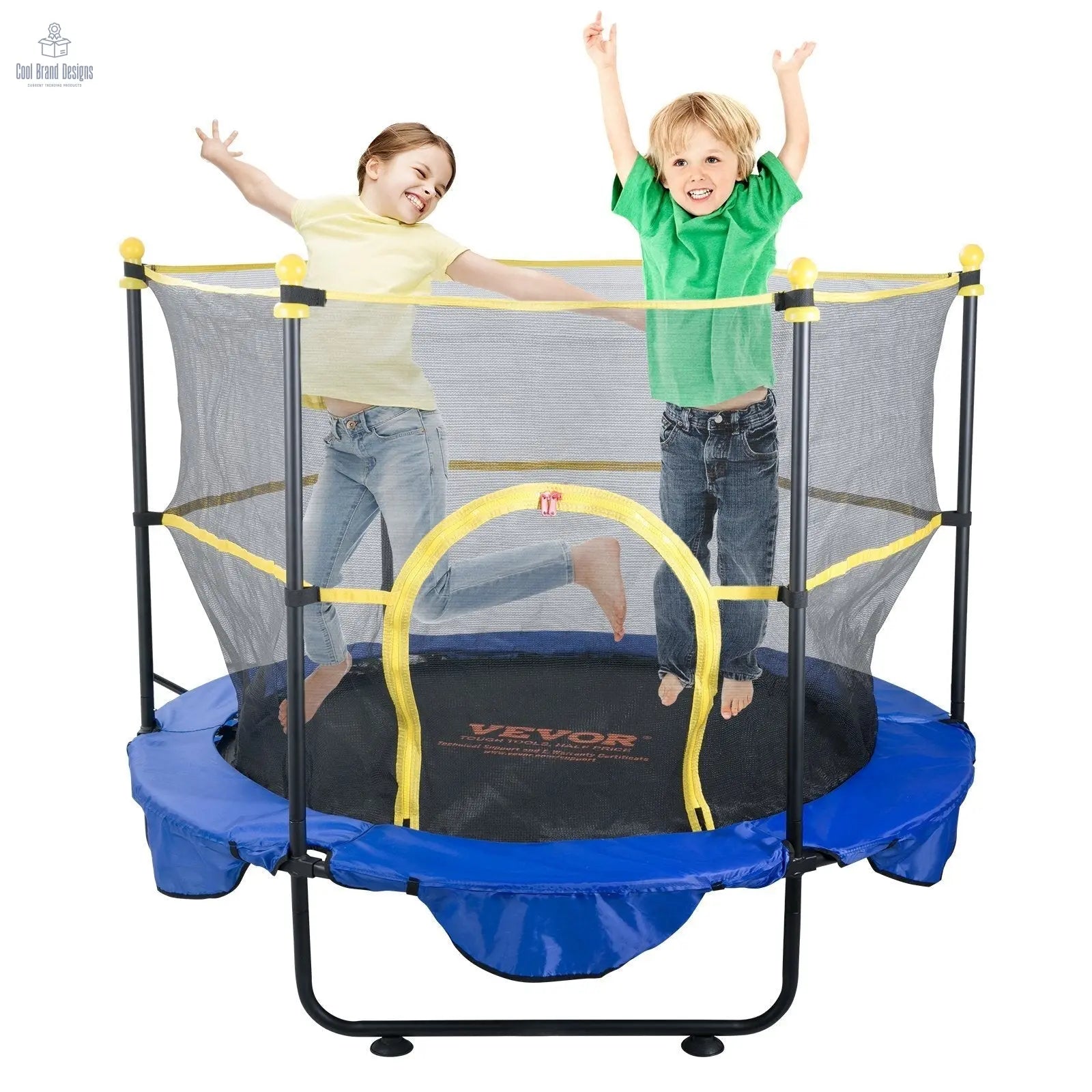 5FT Trampoline for Kids, 60" Indoor Outdoor Trampoline with Safety Enclosure Net, Basketball Hoop and Ocean Balls, Mini Toddler Recreational Trampoline Birthday Gifts for 3+ Years Kids - Cool Brand Designs