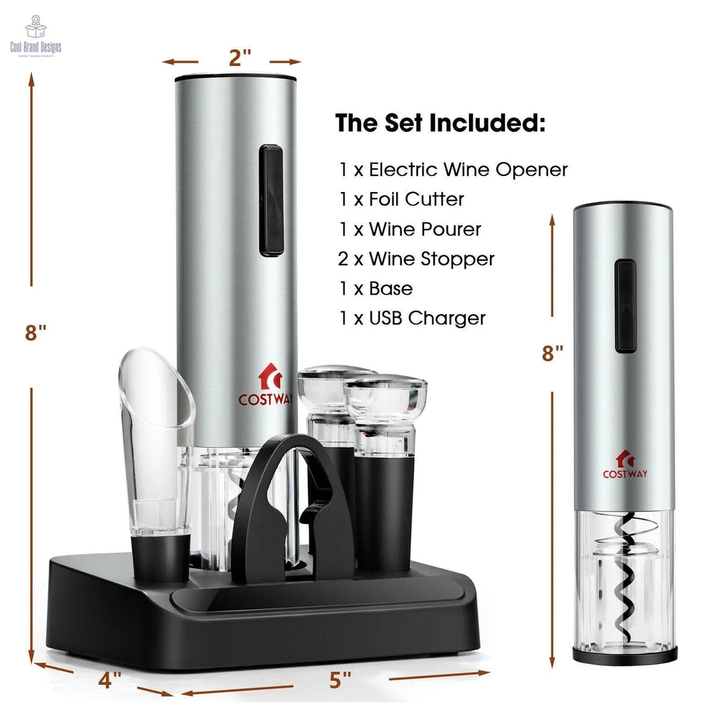 6-in-1 Electric Wine Bottle Opener Set with Foil Cutter - Cool Brand Designs