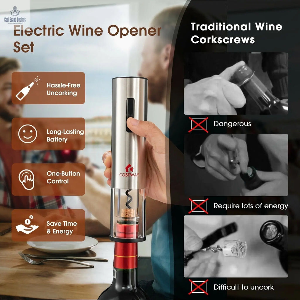 6-in-1 Electric Wine Bottle Opener Set with Foil Cutter - Cool Brand Designs
