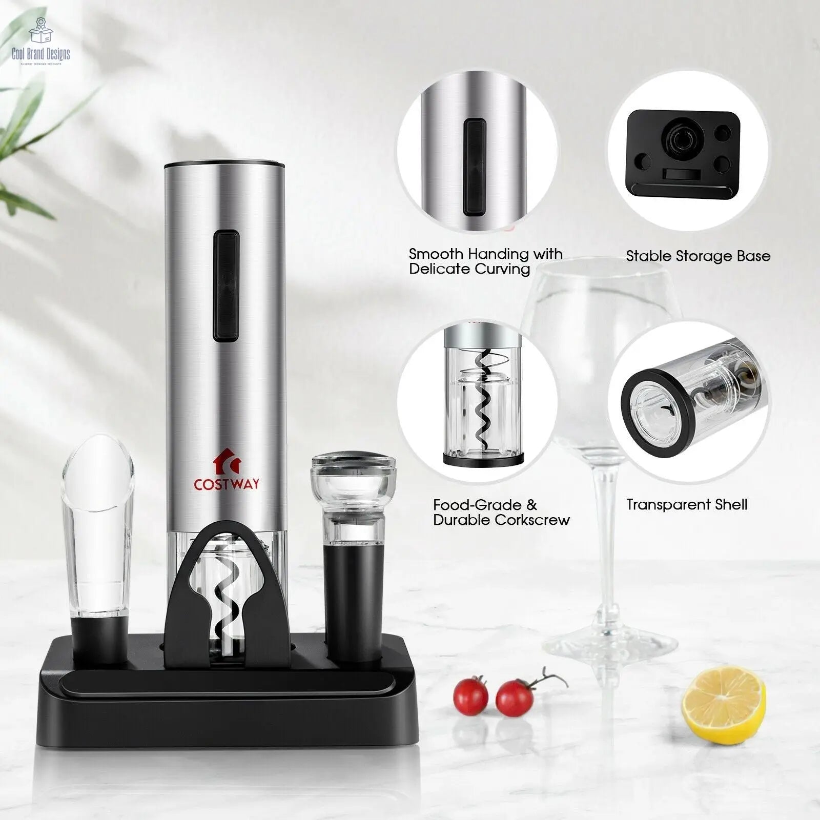 6-in-1 Electric Wine Bottle Opener Set with Foil Cutter - Cool Brand Designs