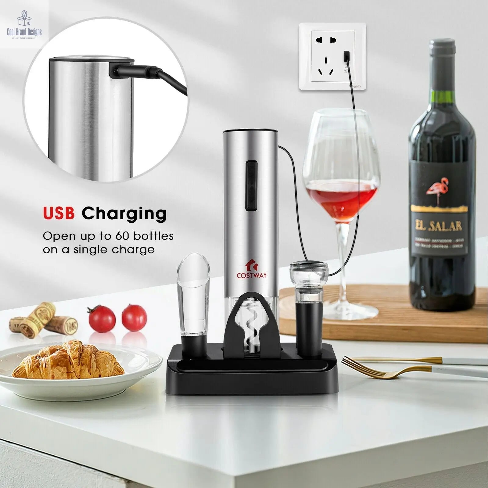 6-in-1 Electric Wine Bottle Opener Set with Foil Cutter - Cool Brand Designs