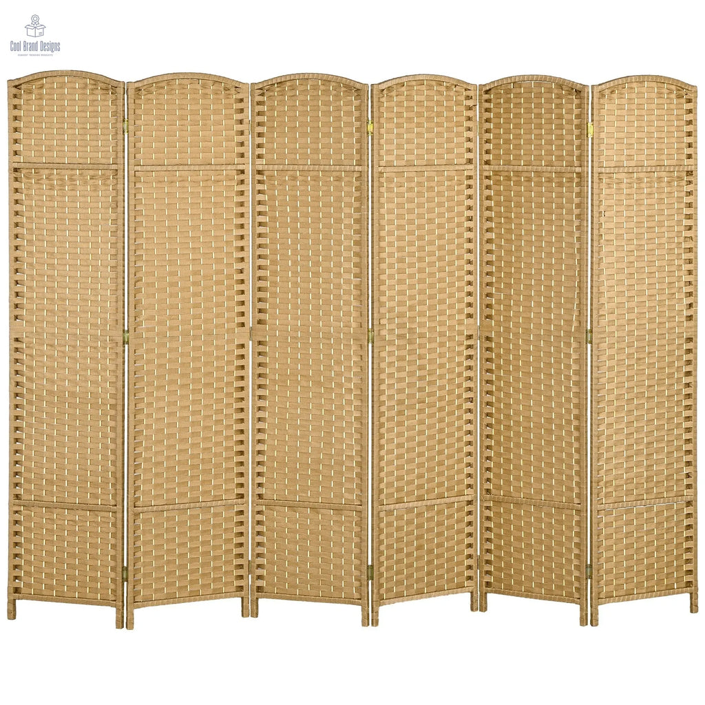 6 Panel Room Divider, 5.6 Ft Tall Freestanding Privacy Screen, Natural Wood Flexible Space Partition - Cool Brand Designs