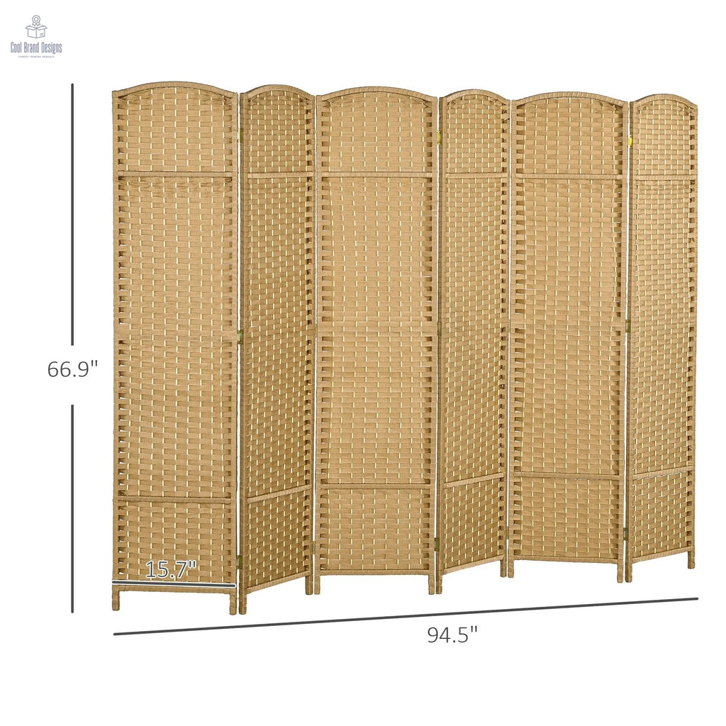 6 Panel Room Divider, 5.6 Ft Tall Freestanding Privacy Screen, Natural Wood Flexible Space Partition - Cool Brand Designs