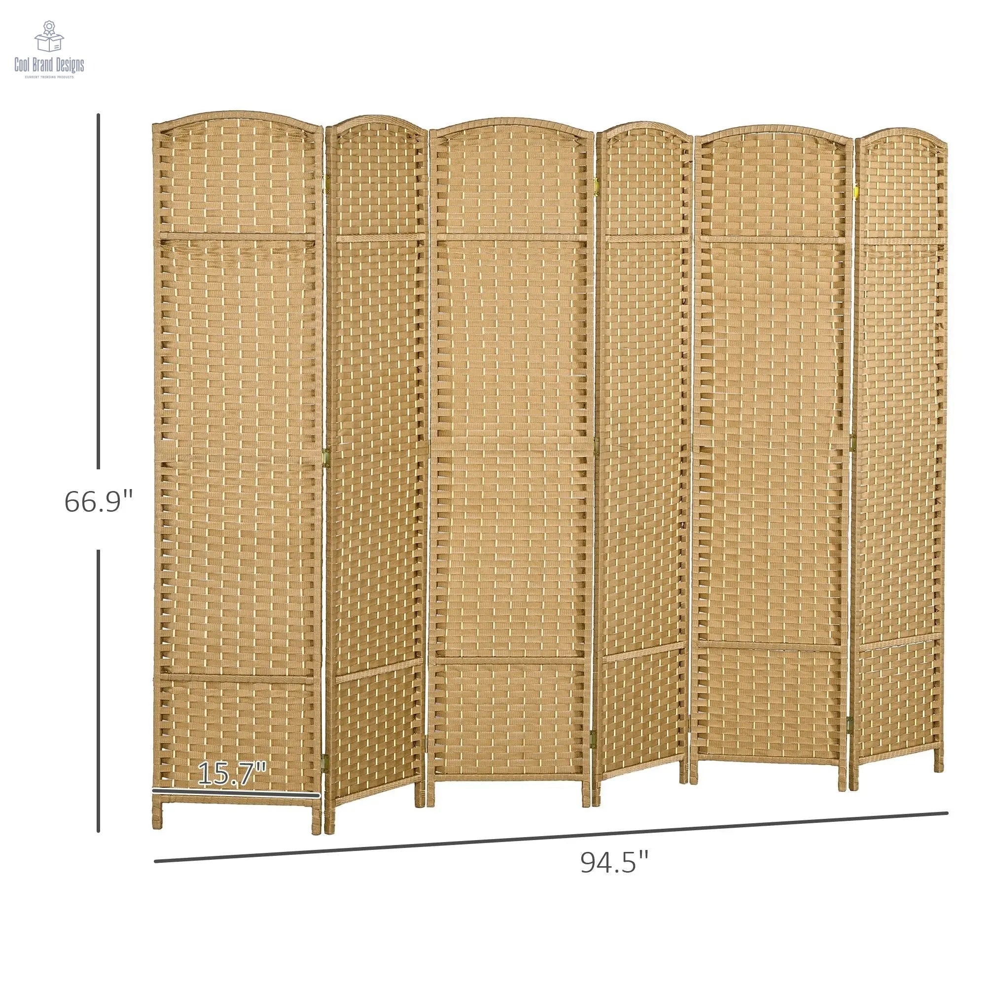 6 Panel Room Divider, 5.6 Ft Tall Freestanding Privacy Screen, Natural Wood Flexible Space Partition - Cool Brand Designs