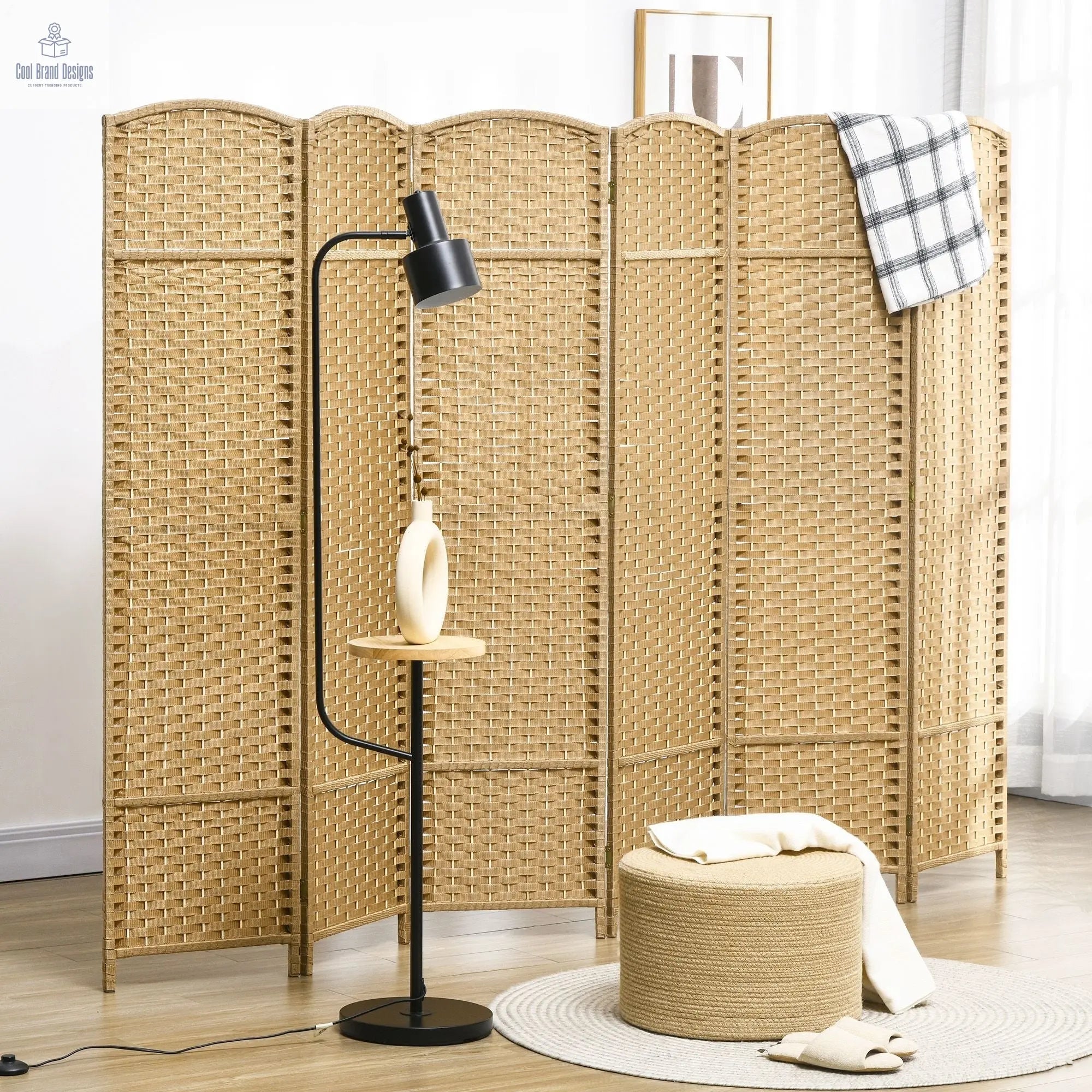 6 Panel Room Divider, 5.6 Ft Tall Freestanding Privacy Screen, Natural Wood Flexible Space Partition - Cool Brand Designs