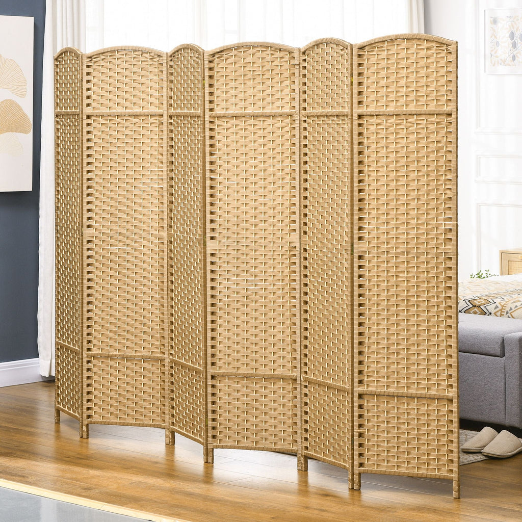 6 Panel Room Divider, 5.6 Ft Tall Freestanding Privacy Screen, Natural Wood Flexible Space Partition - Cool Brand Designs