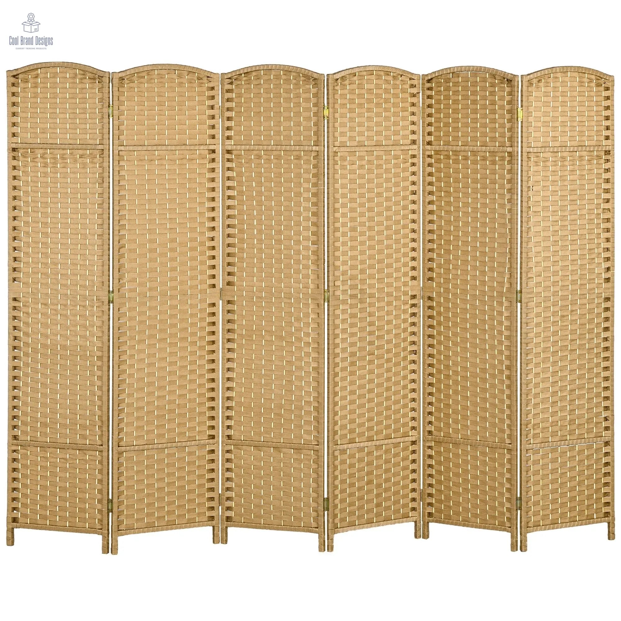 6 Panel Room Divider, 5.6 Ft Tall Freestanding Privacy Screen, Natural Wood Flexible Space Partition - Cool Brand Designs
