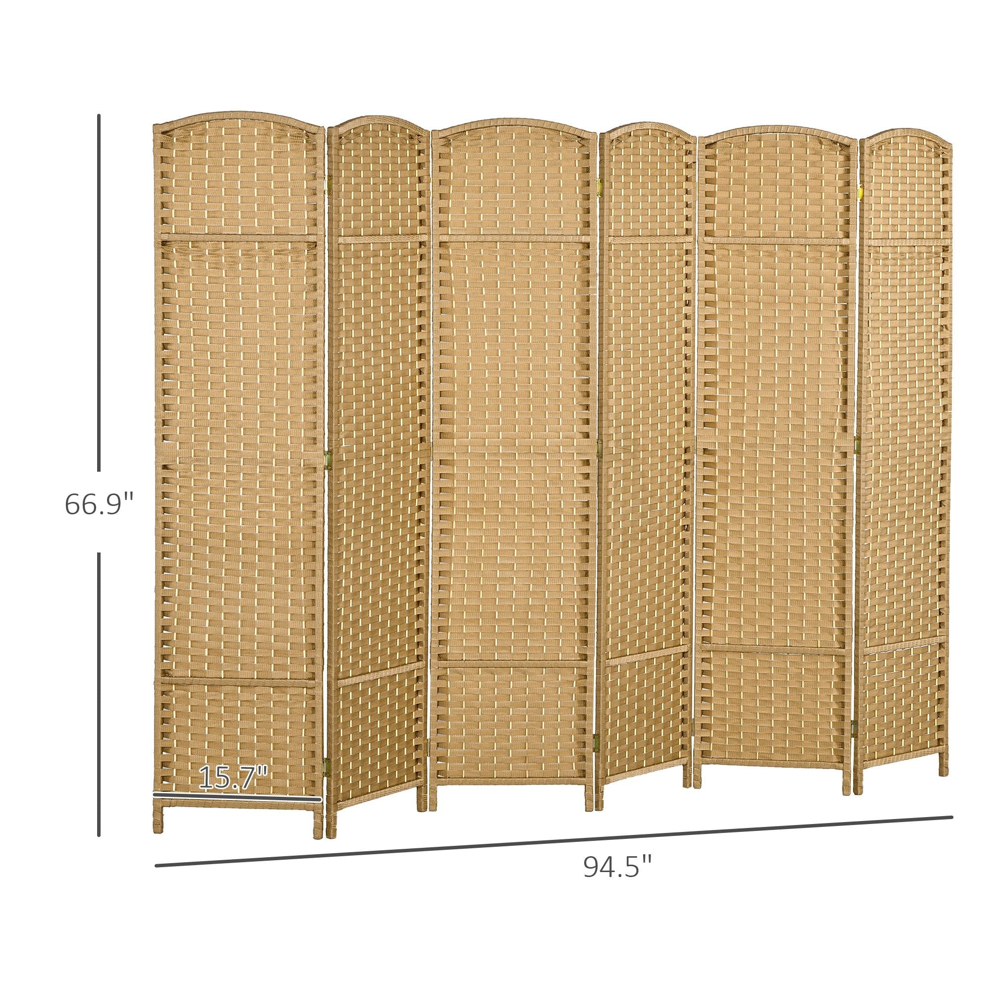 6 Panel Room Divider, 5.6 Ft Tall Freestanding Privacy Screen, Natural Wood Flexible Space Partition - Cool Brand Designs