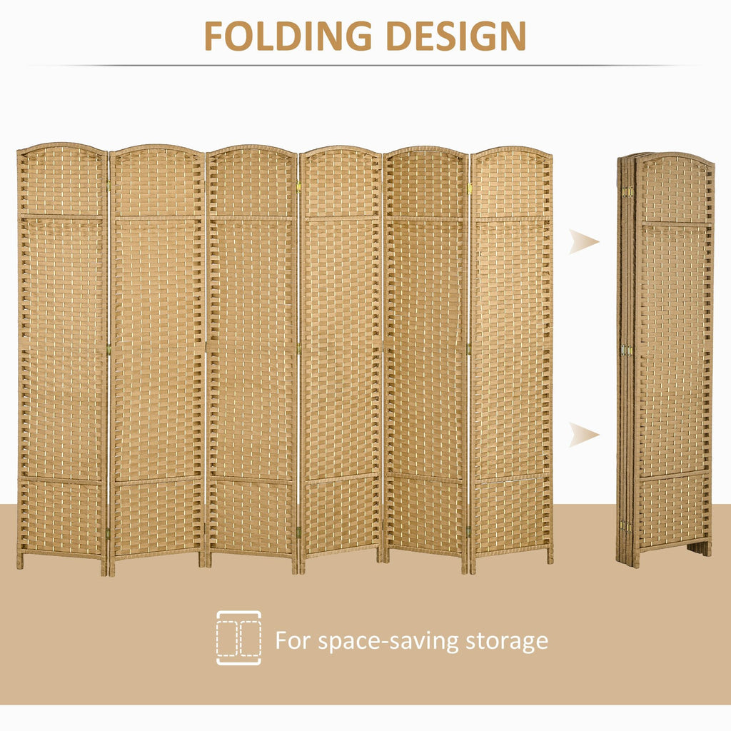 6 Panel Room Divider, 5.6 Ft Tall Freestanding Privacy Screen, Natural Wood Flexible Space Partition - Cool Brand Designs