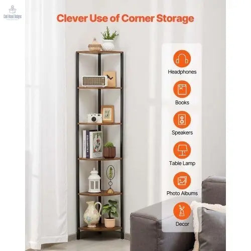 6 Tier Corner Shelf with LED Light, 68" Tall Corner Bookshelf with Storage Shelves for Collectibles, Display Shelf with Multi - color Lights Controlled Via RC/APP for Bedroom, Living Room, Office - Cool Brand Designs