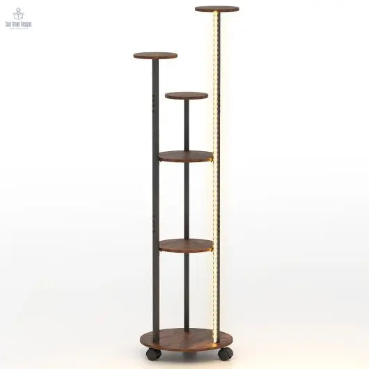 6 - tier Plant Stand with RGB Light and Wheels 57inch Tall Indoor Display Shelf Flowerpot Holder - Rustic Brown - Cool Brand Designs