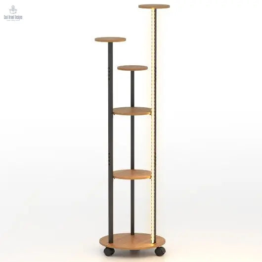 6 - tier Plant Stand with RGB Light and Wheels 57inch Tall Indoor Display Shelf Flowerpot Holder - Rustic Brown - Cool Brand Designs