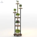 6 - tier Plant Stand with RGB Light and Wheels 57inch Tall Indoor Display Shelf Flowerpot Holder - Rustic Brown - Cool Brand Designs