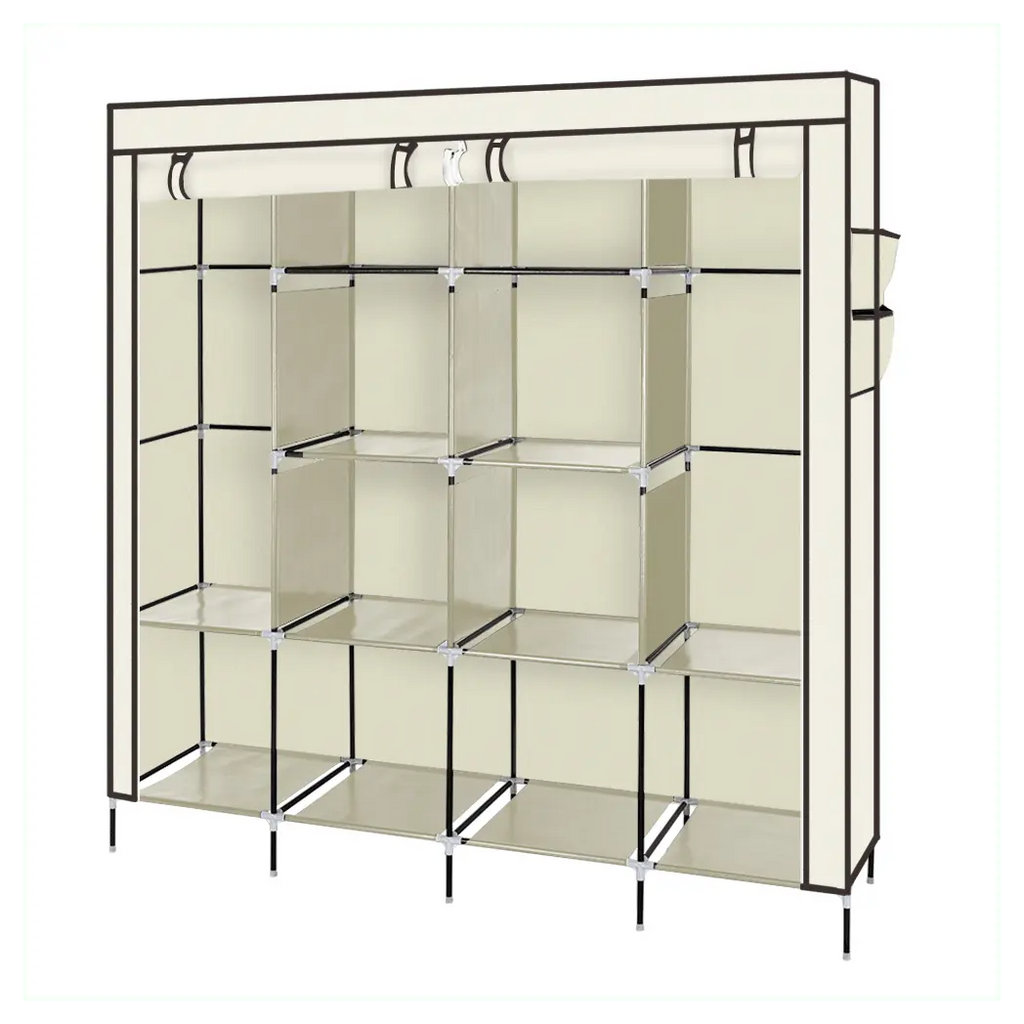 67" Clothes Closet Portable Wardrobe Clothes Storage Rack 12 Shelves 4 Side Pockets Beige - Cool Brand Designs