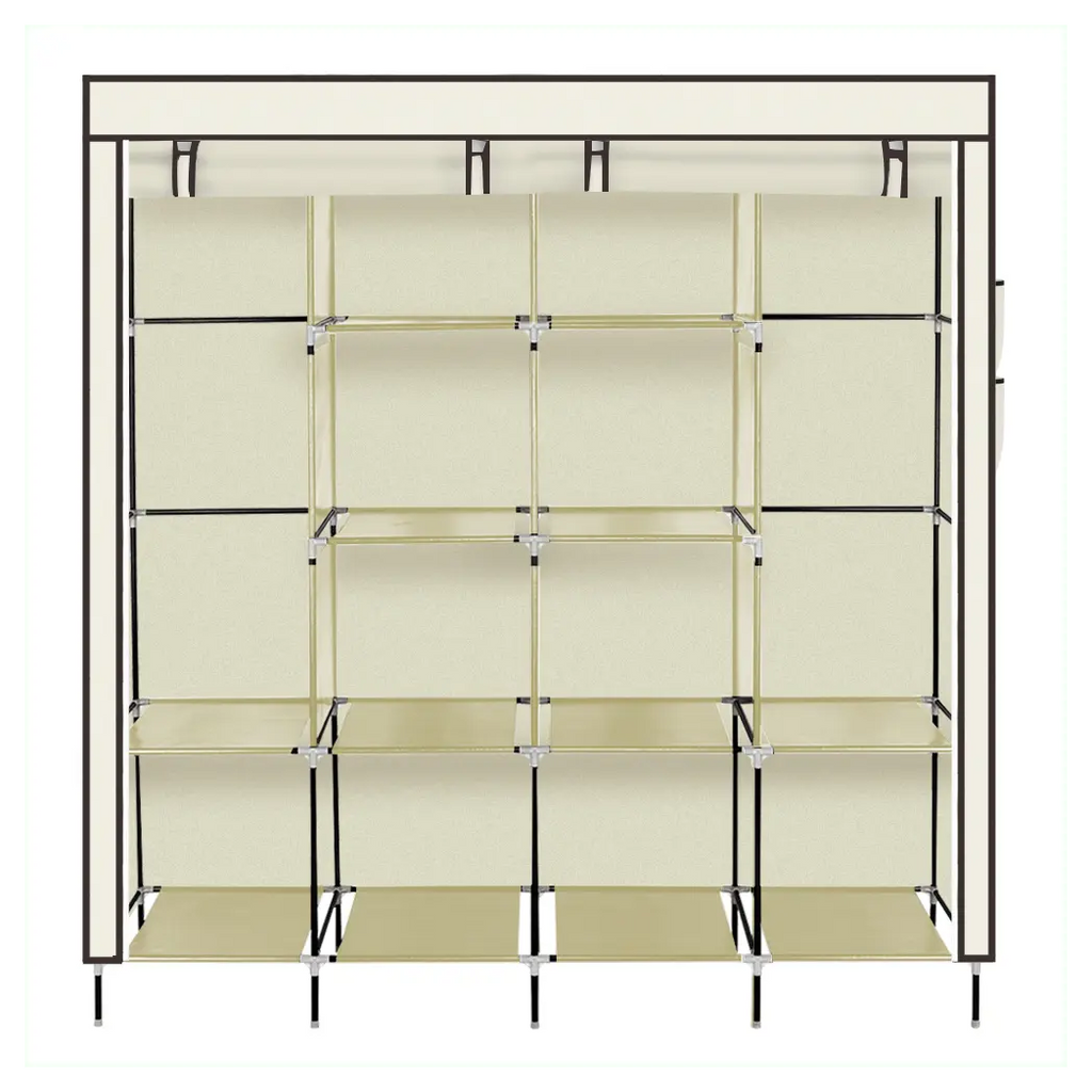 67" Clothes Closet Portable Wardrobe Clothes Storage Rack 12 Shelves 4 Side Pockets Beige - Cool Brand Designs