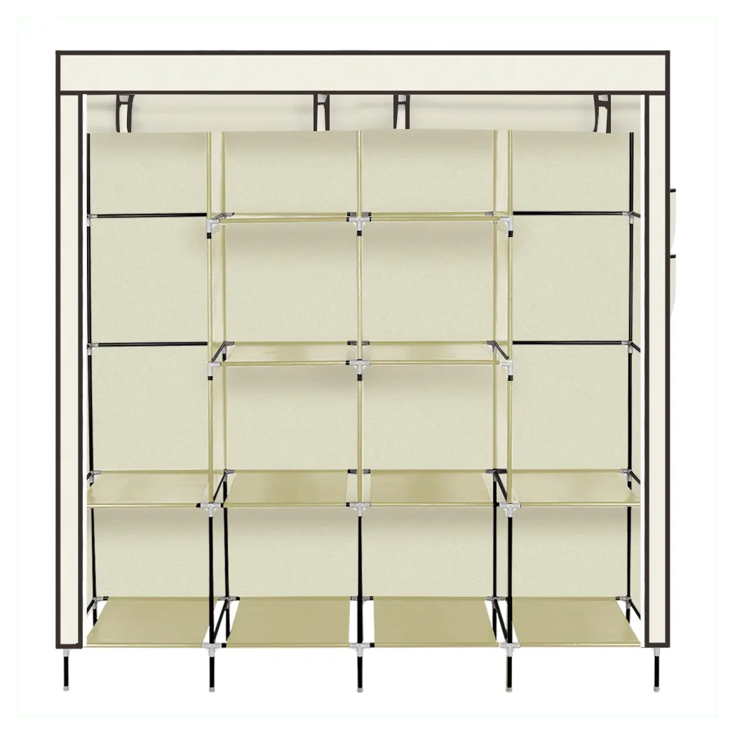 67" Clothes Closet Portable Wardrobe Clothes Storage Rack 12 Shelves 4 Side Pockets Beige - Cool Brand Designs