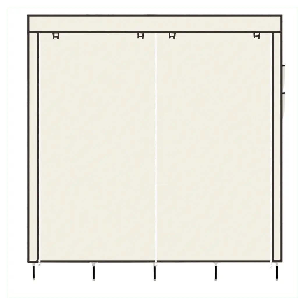 67" Clothes Closet Portable Wardrobe Clothes Storage Rack 12 Shelves 4 Side Pockets Beige - Cool Brand Designs