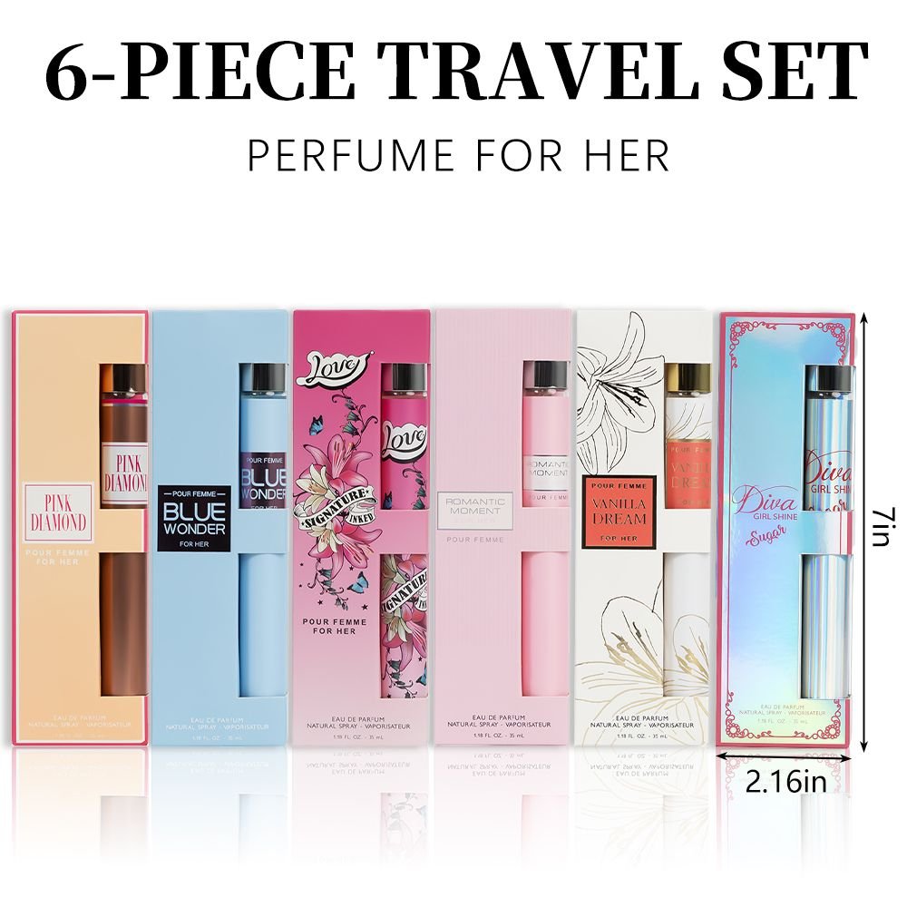 6pcs Travel Set, Women'S Eau De Parfuma Spray, Long Lasting Fragrance, 6 Different Flavor, Perfect For Holiday Gifts, Dating, Daily Life, Parties, 1.18 Fl Oz/bottle - Cool Brand Designs