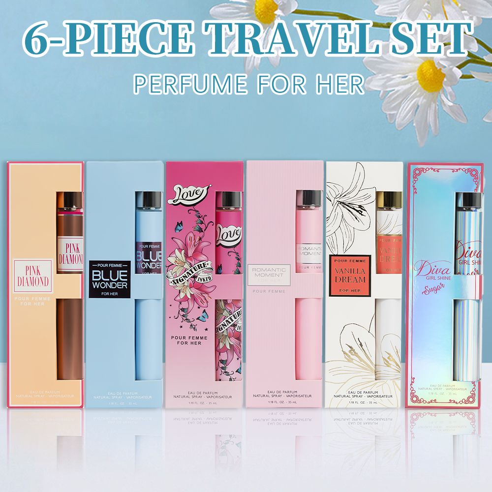 6pcs Travel Set, Women'S Eau De Parfuma Spray, Long Lasting Fragrance, 6 Different Flavor, Perfect For Holiday Gifts, Dating, Daily Life, Parties, 1.18 Fl Oz/bottle - Cool Brand Designs