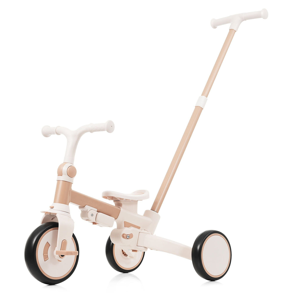 7 in 1 Baby Tricycle, Foldable Toddler Tricycle with Removable and Adjustable Parent Handle, Toddler Push Bike with Removable Pedal, Canopy, and Guardrail, Tricycle for 12-72 Months, light brown - Cool Brand Designs