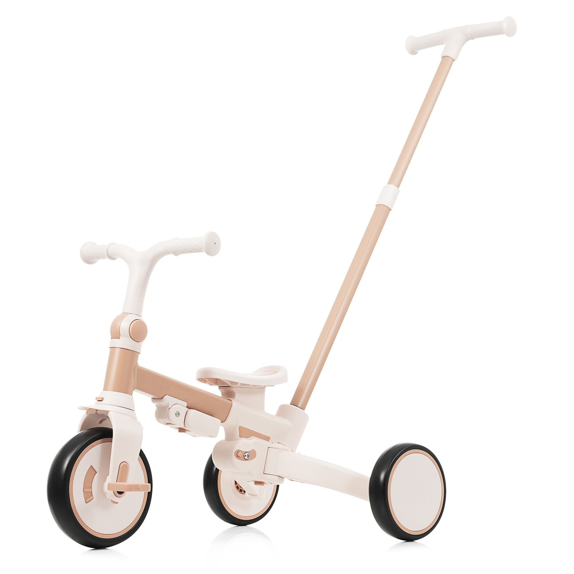 7 in 1 Baby Tricycle, Foldable Toddler Tricycle with Removable and Adjustable Parent Handle, Toddler Push Bike with Removable Pedal, Canopy, and Guardrail, Tricycle for 12-72 Months, light brown - Cool Brand Designs