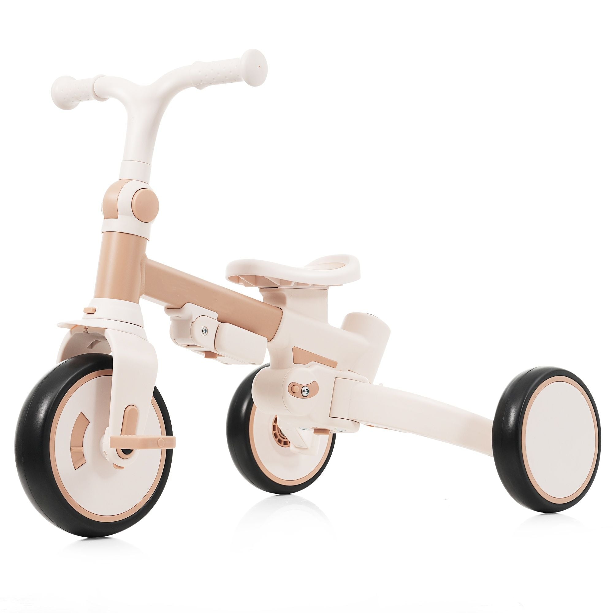 7 in 1 Baby Tricycle, Foldable Toddler Tricycle with Removable and Adjustable Parent Handle, Toddler Push Bike with Removable Pedal, Canopy, and Guardrail, Tricycle for 12-72 Months, light brown - Cool Brand Designs