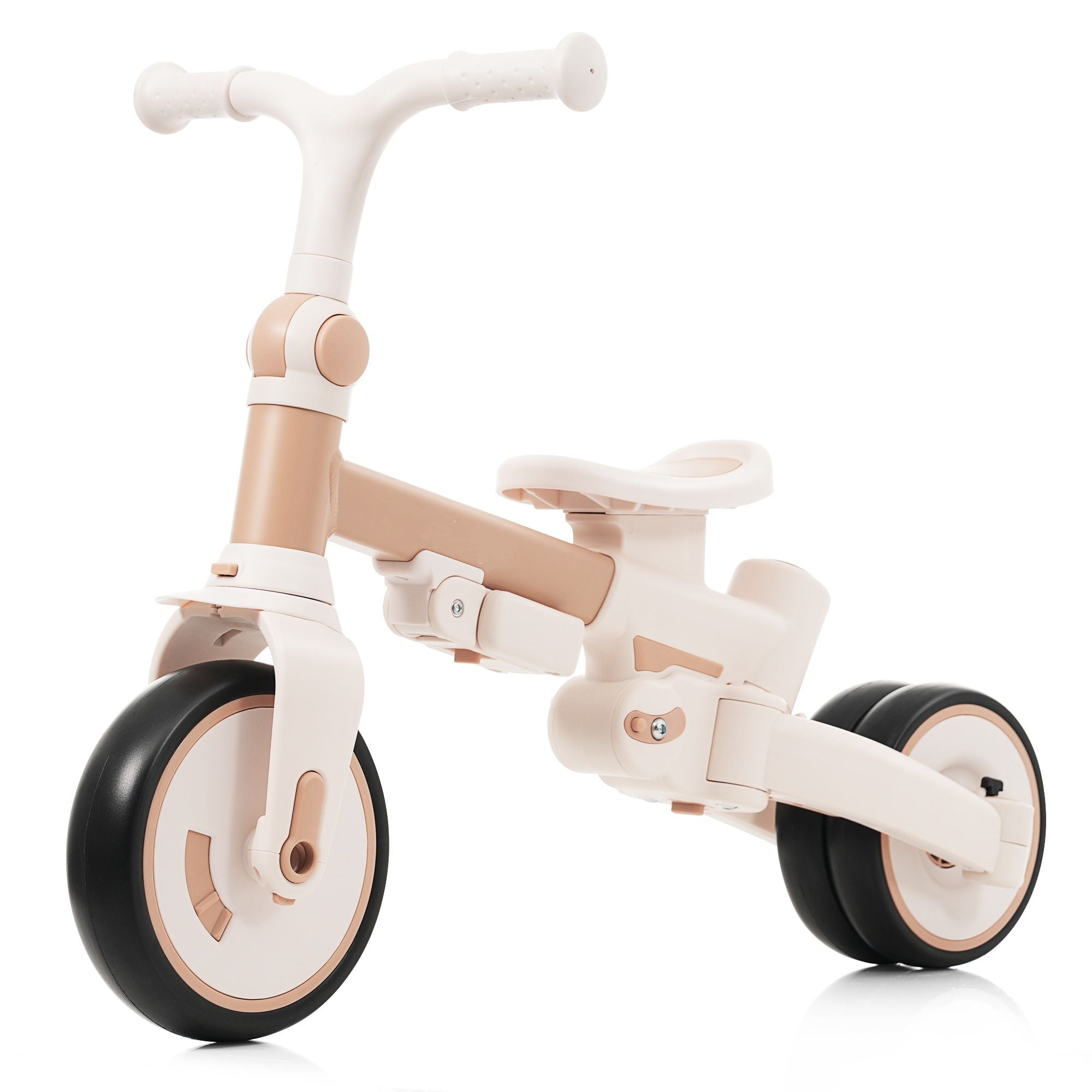 7 in 1 Baby Tricycle, Foldable Toddler Tricycle with Removable and Adjustable Parent Handle, Toddler Push Bike with Removable Pedal, Canopy, and Guardrail, Tricycle for 12-72 Months, light brown - Cool Brand Designs