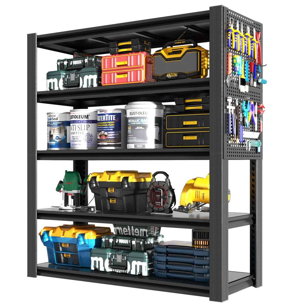 72"H 5-Tier Adjustable Heavy-Duty Shelving with Pegboard, Industrial Storage Rack for Garage, Warehouse, Office, Kitchen - 23.6"D x 47.2"W x 72"H - Cool Brand Designs