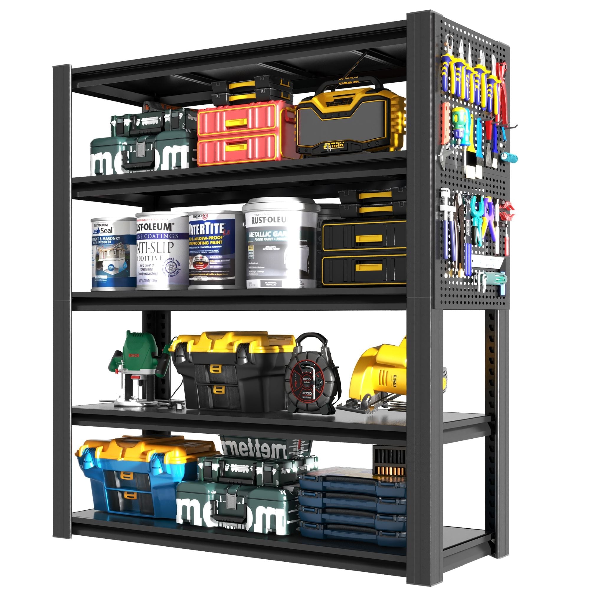 72"H 5-Tier Adjustable Heavy-Duty Shelving with Pegboard, Industrial Storage Rack for Garage, Warehouse, Office, Kitchen - 23.6"D x 47.2"W x 72"H - Cool Brand Designs