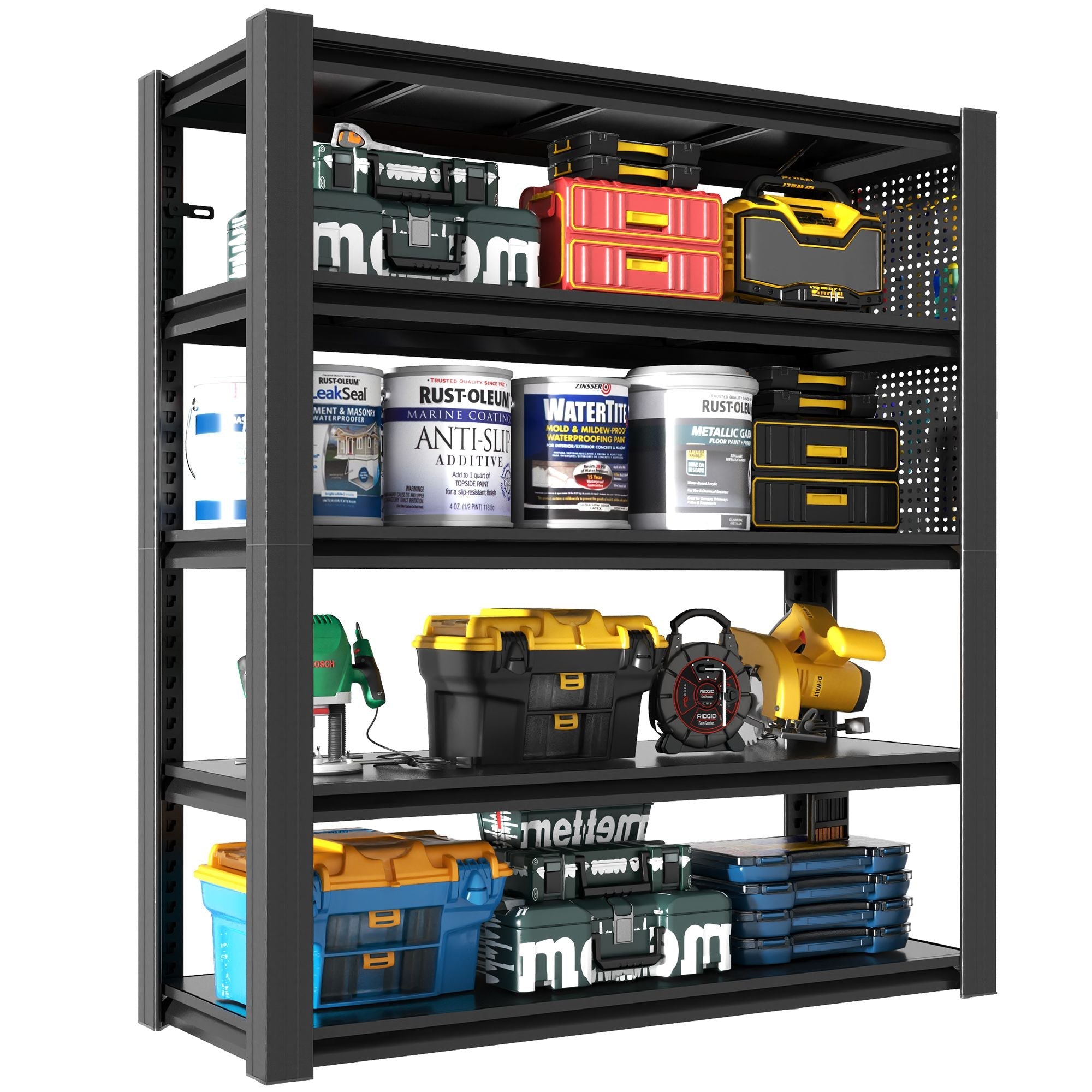 72"H 5-Tier Adjustable Heavy-Duty Shelving with Pegboard, Industrial Storage Rack for Garage, Warehouse, Office, Kitchen - 23.6"D x 47.2"W x 72"H - Cool Brand Designs